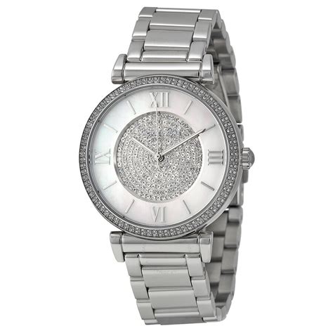 michael kors catlin silver crystal pave dial ladies watch mk3355|Michael Kors Caitlin Silver Crystal Pave Dial Ladies Watch MK3355.